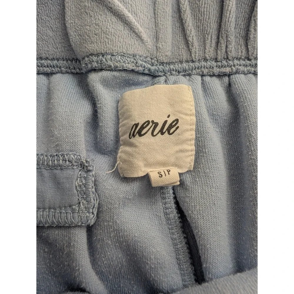 Aerie Light Blue Terry Cloth Shorts Relaxed Fit Elastic Waist Small lounge wear